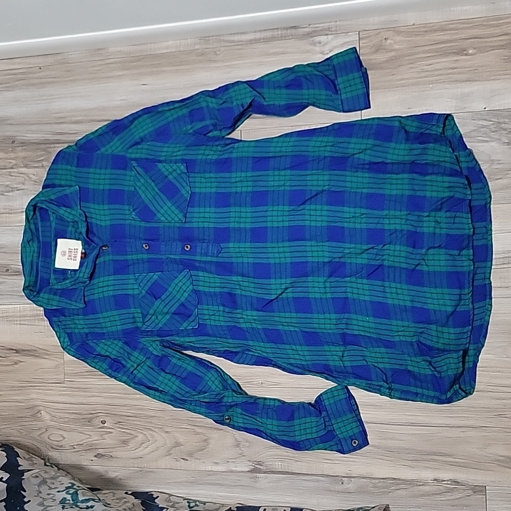 Plaid shirt dress w/ pockets! - Large